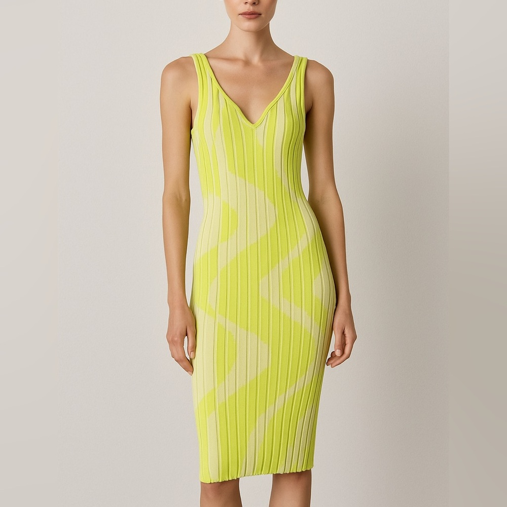 Torn By Ronny Kobo $268 Knit Bodycon Dress Size XS Lime Green Summer Party